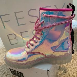 Festy Besty holographic combat boots